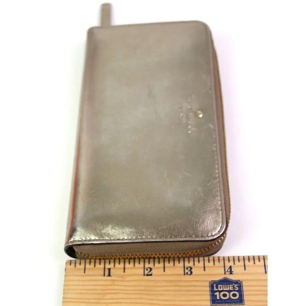 kate spade new york ANTIQUE GOLD REAL LEATHER LOGO ZIP AROUND CARD WALLET CLUTCH